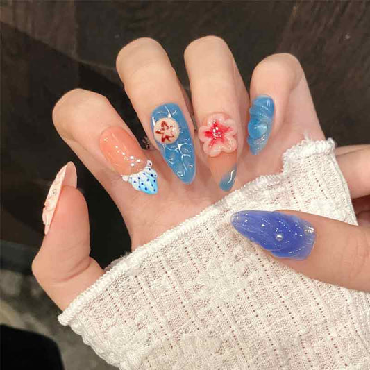 Blue Floral Gradient Nail Art Collection