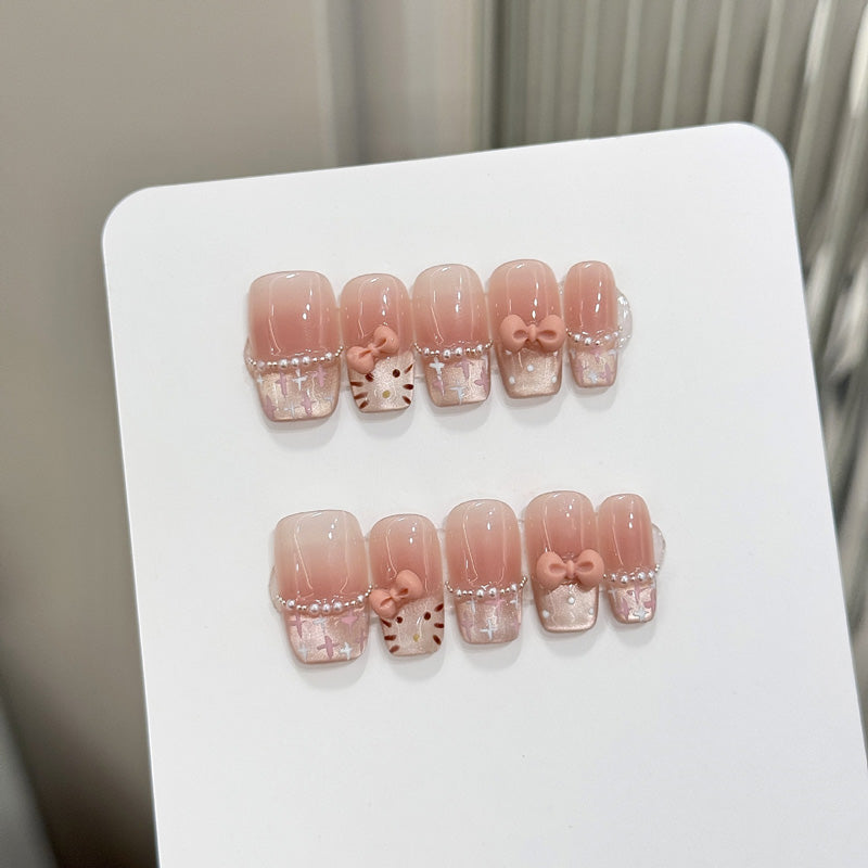 Handmade Coffin Shape Short Nails - Complete Feminine Press On Set