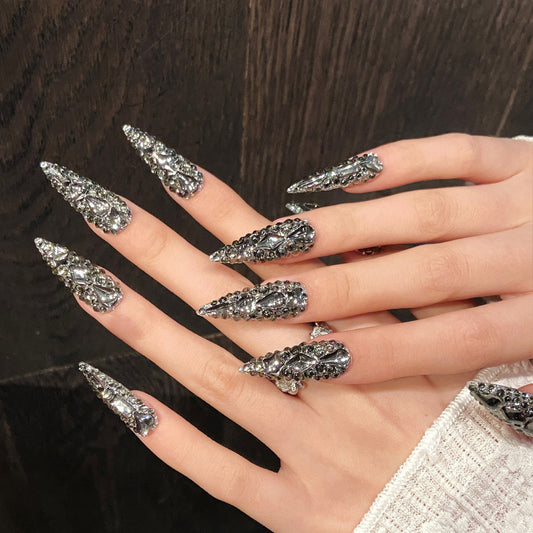 silver crystal coffin nails