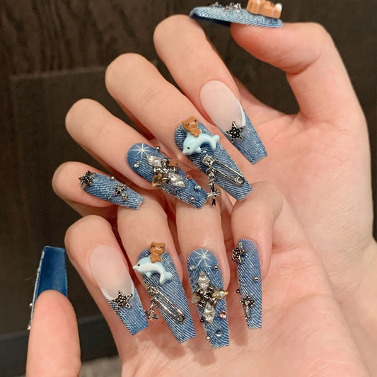 Authentic Denim Press-On Nail Texture