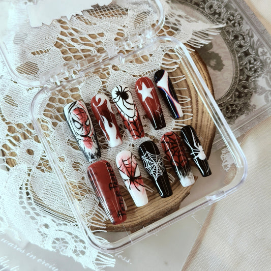 Peter Parker Spider-Man Art Nails | Long Coffin Set