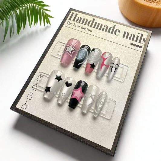 Kapownails Glam Press-On Nails - Star & Bow Designs, Pink & Silver Ombré