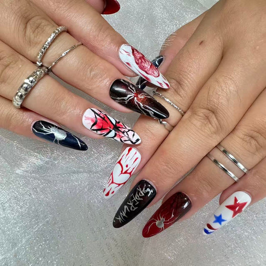 Spider Punk Nails | Long Stiletto Dark Hero Nail Set