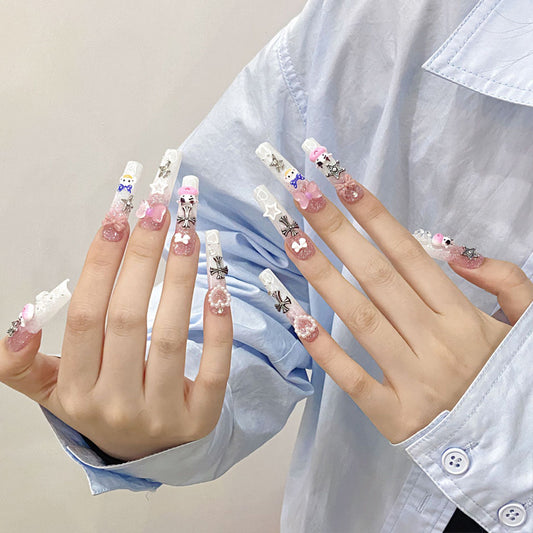 Kawaii Pink Press-On Nail Decorations