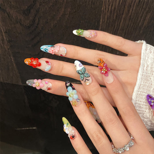 Spring Butterfly Press on Nail Art Kit - 3D Floral Decorations