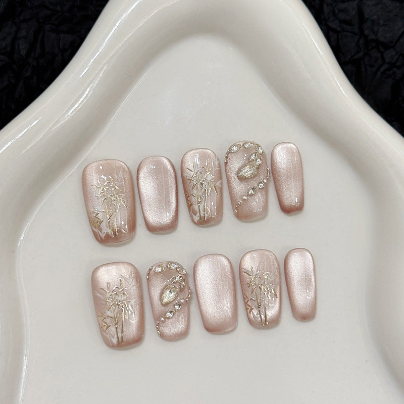 Handmade Coffin Shape Medium Nails - Complete Elegant Press On Set
