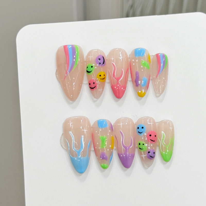 Colorful Almond Press-On Nail Construction