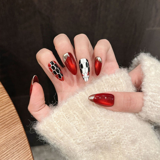 Red Black Leopard Almond Press-On Nails - Wild Animal Set