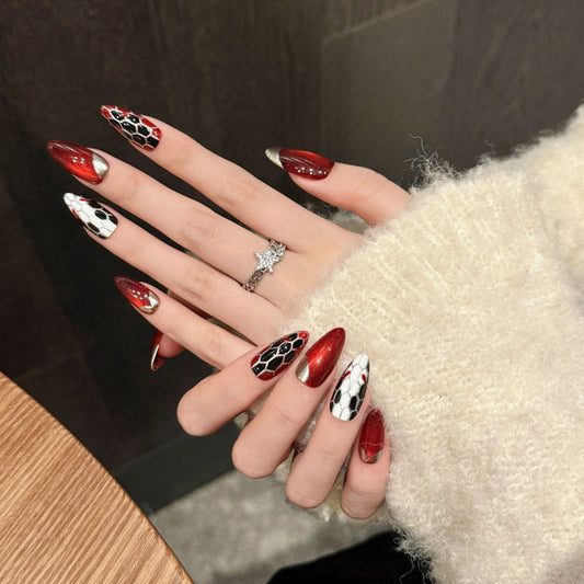 Red Black Leopard Almond Press-On Nails - Wild Animal Set