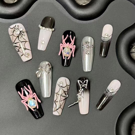 Glam Spider Press On Nails - Cross & Crystal Design | Kapownails