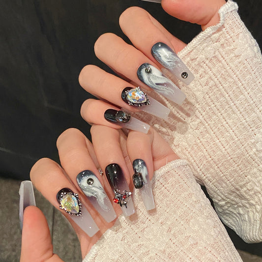 Luxury Gemstone Coffin Press-On Nail Decorations