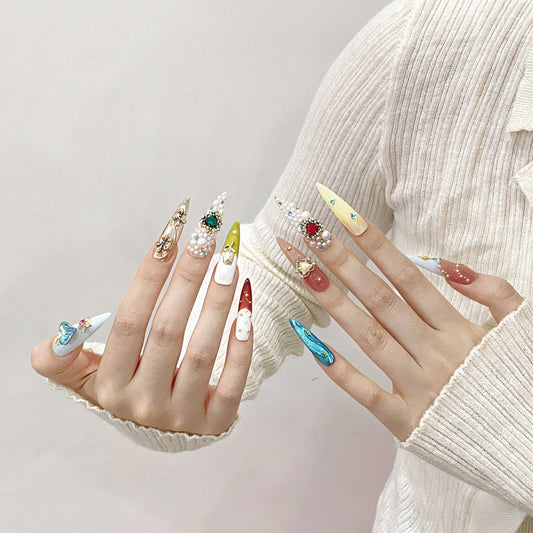 Ultra-Long Gemstone Stiletto Press-On Nails - Luxury Set