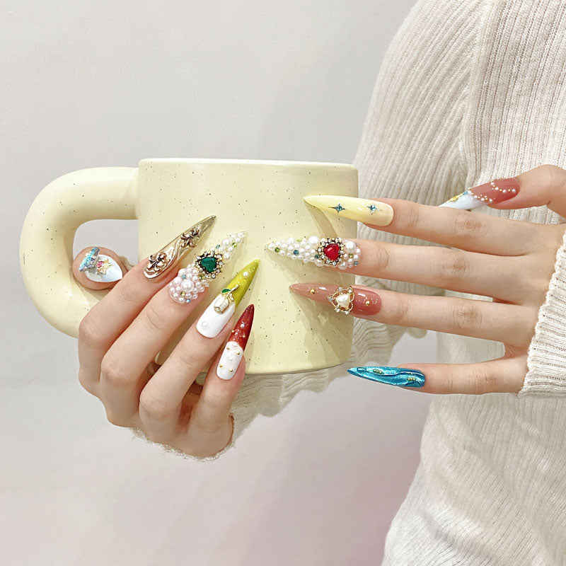 Ultra-Long Gemstone Stiletto Press-On Nails - Luxury Set
