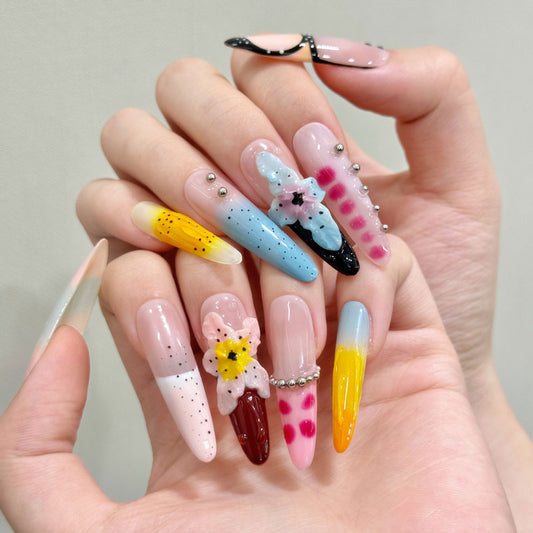 Ultra-Long Mixed Design Stiletto Press-On Nails - Rainbow