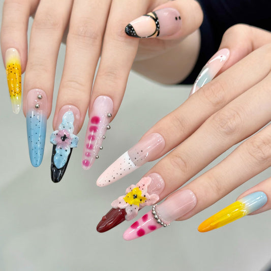 Ultra-Long Mixed Design Stiletto Press-On Nails - Rainbow