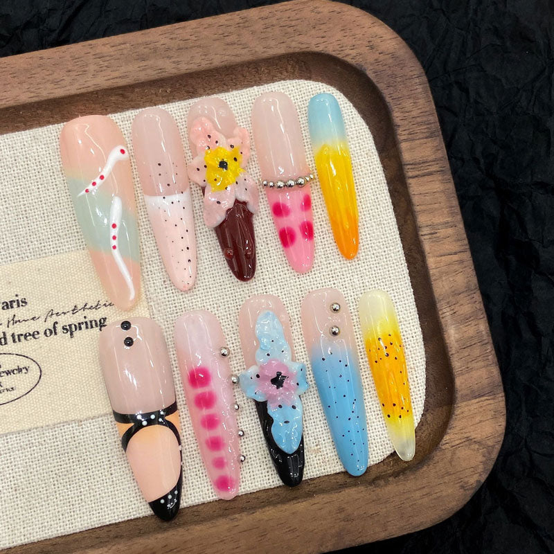 Ultra-Long Mixed Design Stiletto Press-On Nails - Rainbow