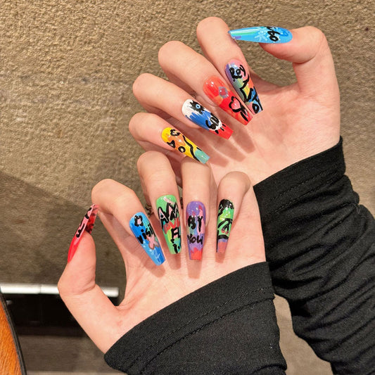 Colorful Graffiti Coffin Press-On Nails - Street Art Set