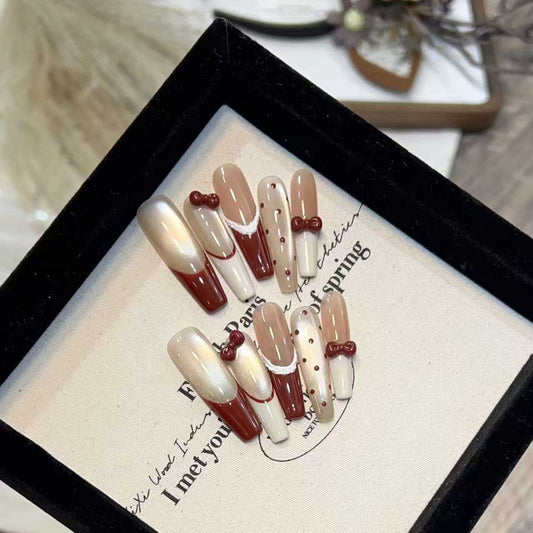 Kapownails French Press On Nails with Red Beads - Classic Glam Design