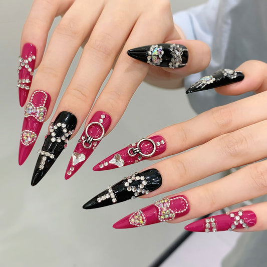 Stiletto Long Nails Handmade Press On Sharp Point Nail Art Fashion
