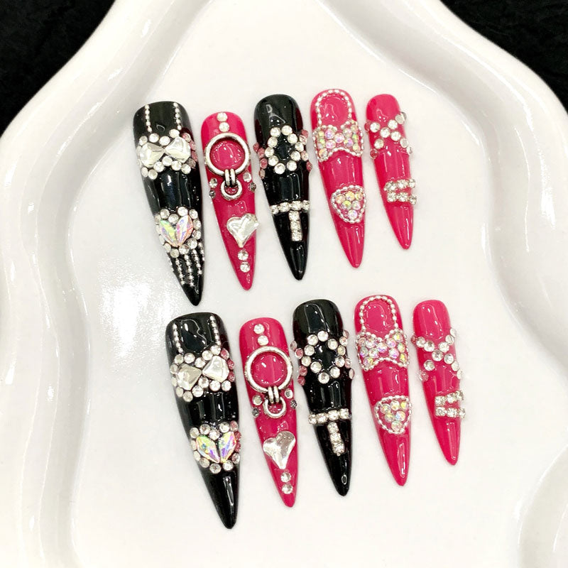 Stiletto Long Nails Handmade Press On Sharp Point Nail Art Fashion