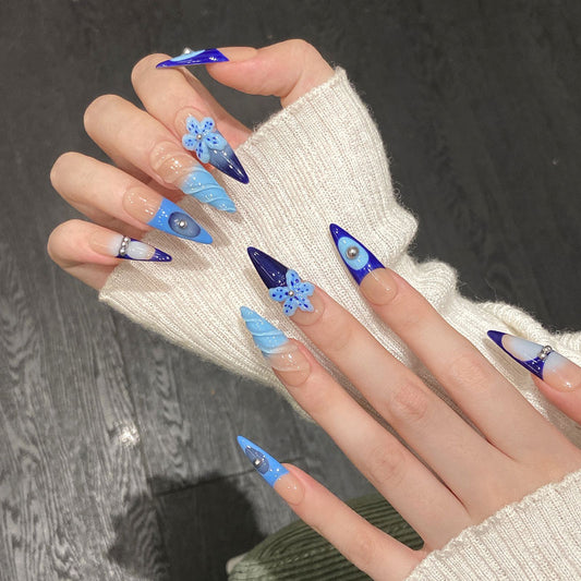 Blue Ombre Gradient Design - Artistic Handmade Nail Collection