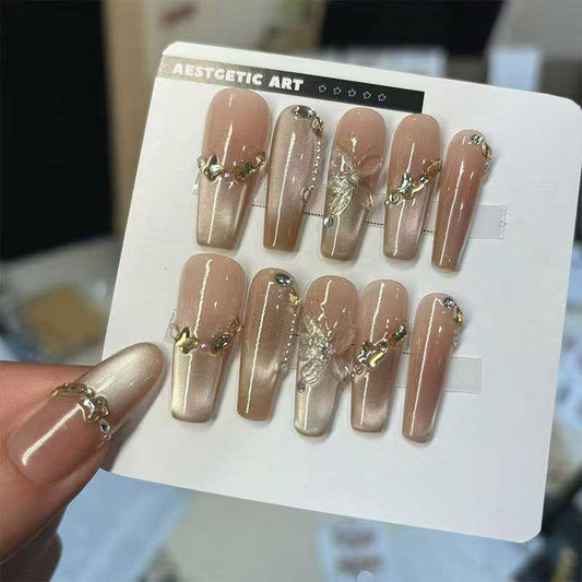 Kapownails Magnetic Cat-Eye Press On Nails - Gold Accents & Crystal Glam