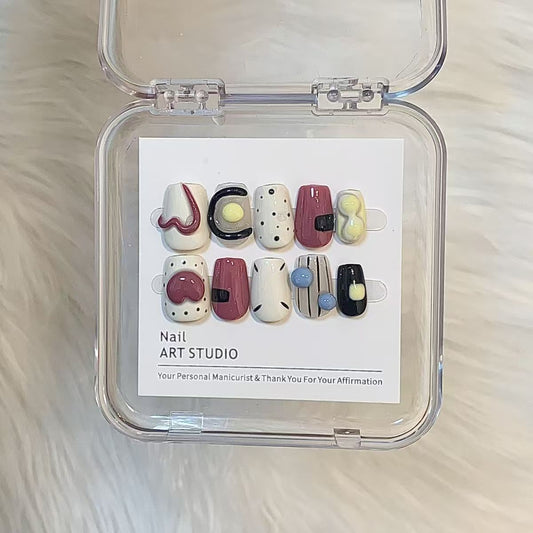 Kapownails Geometric Press-On Nails Set - Hearts, Dots & Line Art Designs