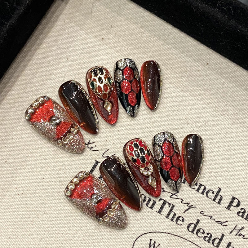 Handmade Press On Rose Nails - Complete Floral Pattern Set