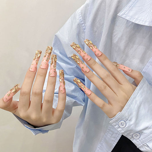 Pink Gold Gradient Design - Luxury Ombre Nail Art