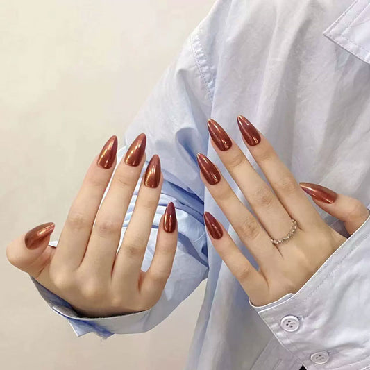 Red Bronze Metallic Finish - Luxury Mirror Chrome Nail Art