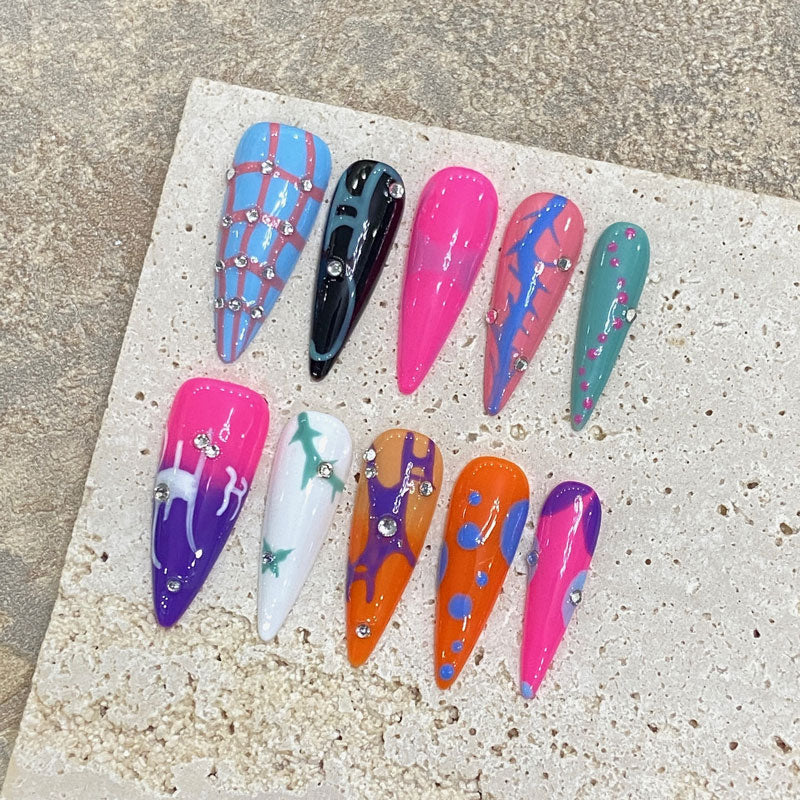 Handmade Press On Abstract Nails - Complete Artistic Nail Set