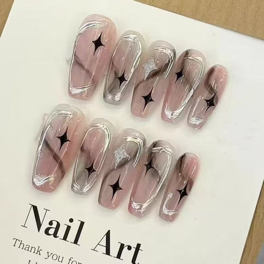 Kapownails Glowing Gray Press On Nails - Celestial Stars & Metallic Edge