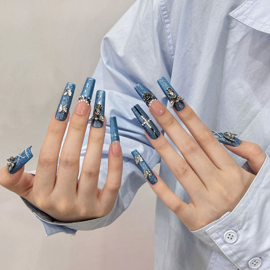 Blue Metal Angel Wing Design - Celestial Nail Art Collection