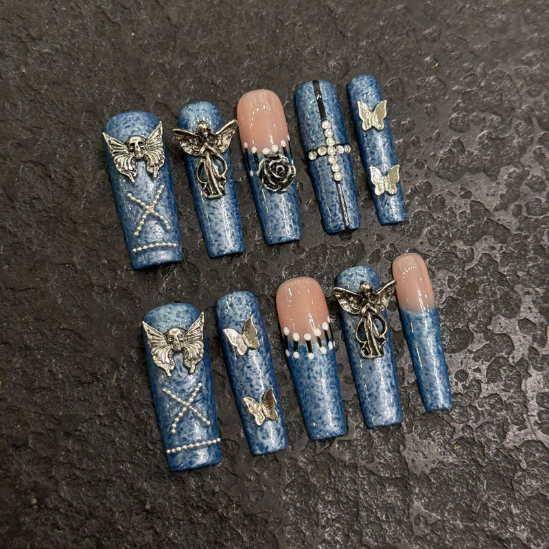Handmade Press On Metal Nails - Complete Celestial Nail Set