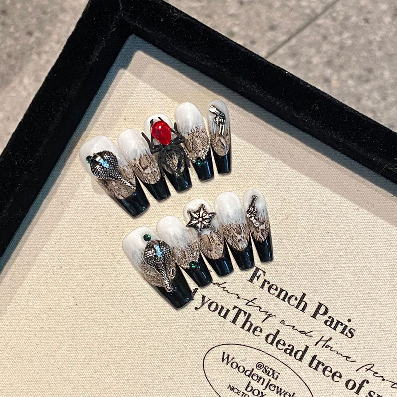 Handmade Coffin Shape Nails - Complete Elegant Press On Set