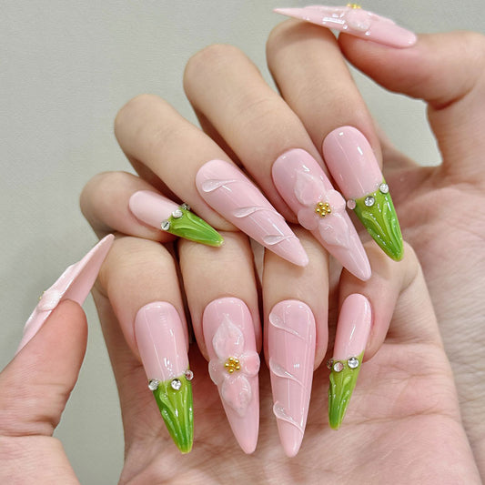 Pink Green Color Block Design - Fresh Modern Nail Art Collection
