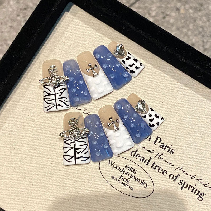 Handmade Flare Shape Nails - Complete Sky Inspired Press On Set