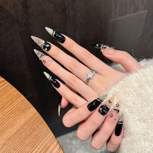 Black Nude Rhinestone Design - Sophisticated Luxury Nail Art Collection