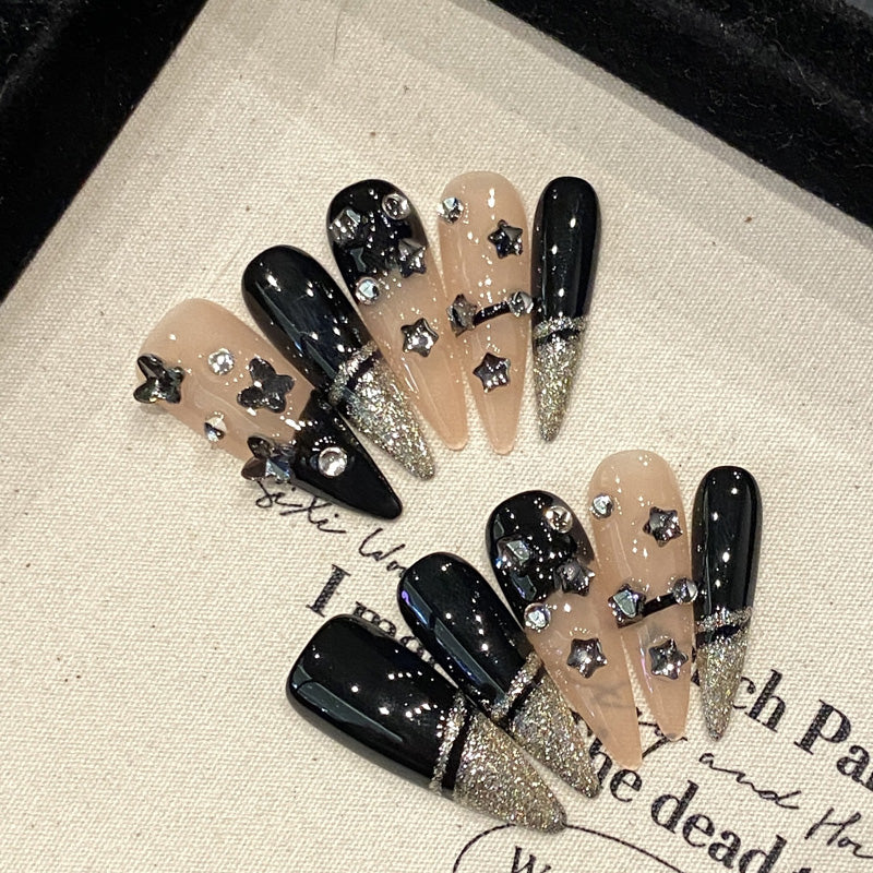 Handmade Stiletto Crystal Nails - Complete Elegant Press On Set