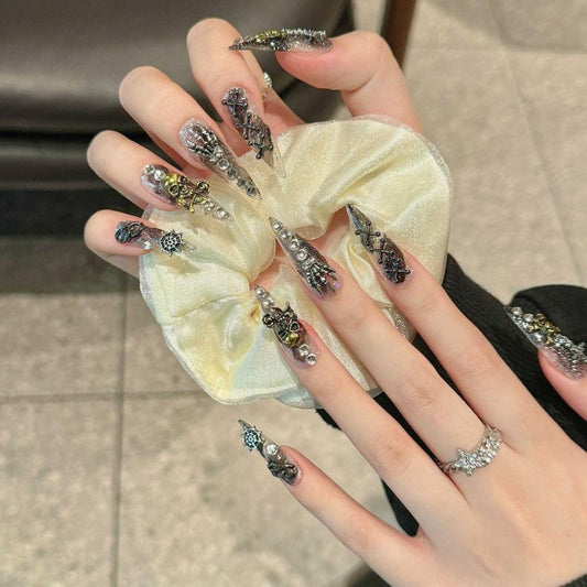 Halloween Gothic Skull Stiletto Long Press On Nails