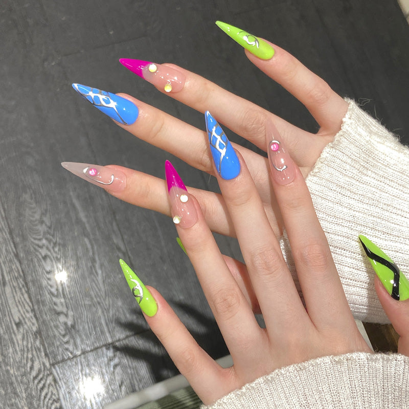 Colorful Mixed Pattern Design - Vibrant Multi-Color Nail Art Collection