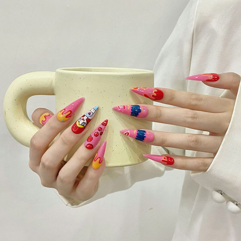 Pink Drip Effect Design - Artistic Paint Splash Nail Art Collection