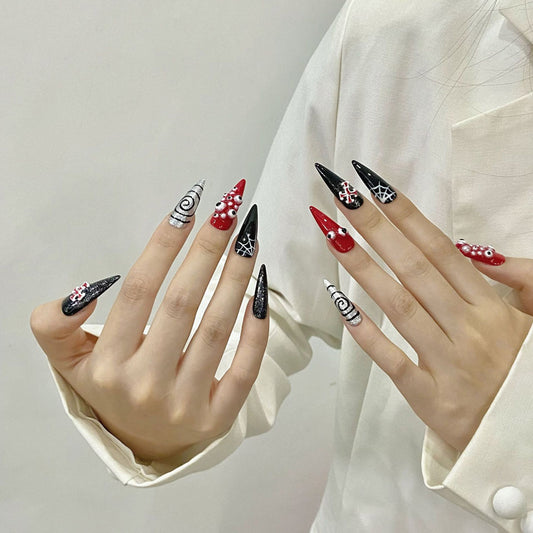 Red Black Gothic Pattern Design - Alternative Dark Nail Art Collection