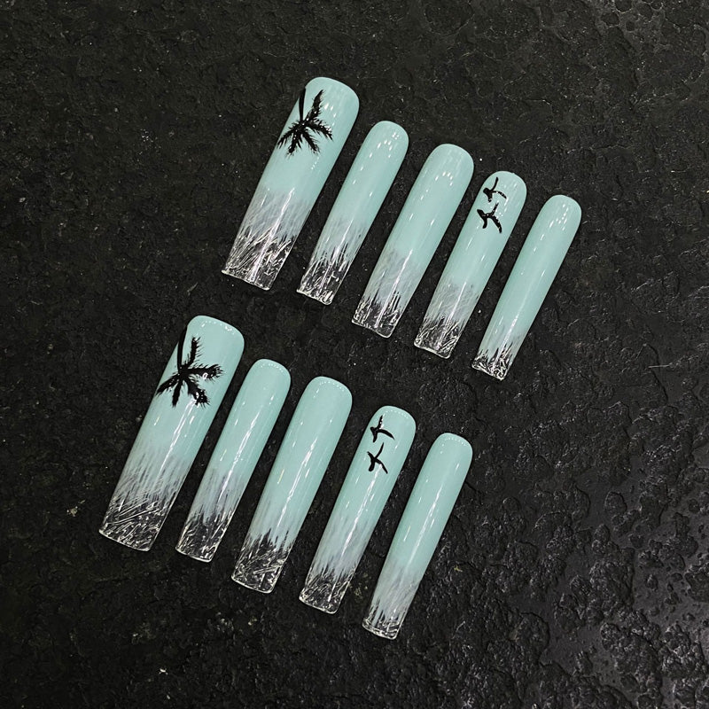 Handmade Slim Square Ocean Nails - Complete Tropical Press On Set