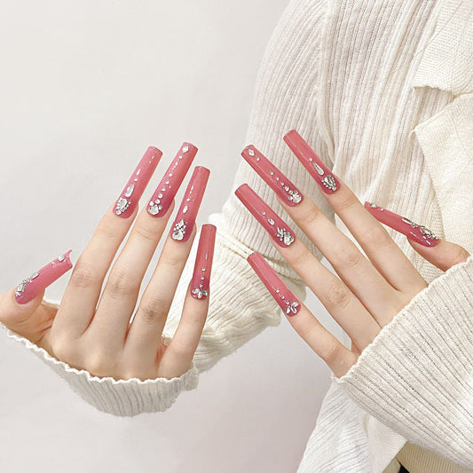 Rose Pink Rhinestone Design - Feminine Luxury Nail Art Collection