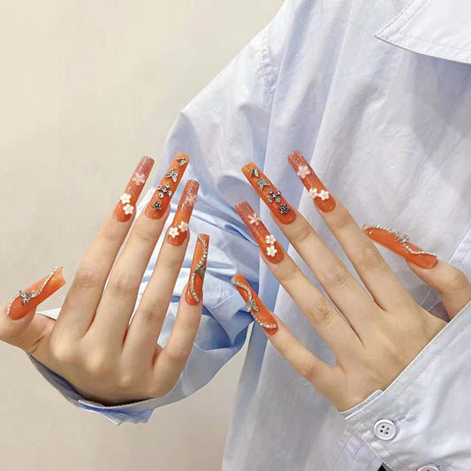 Orange Butterfly Flower Design - Nature Inspired Nail Art Collection