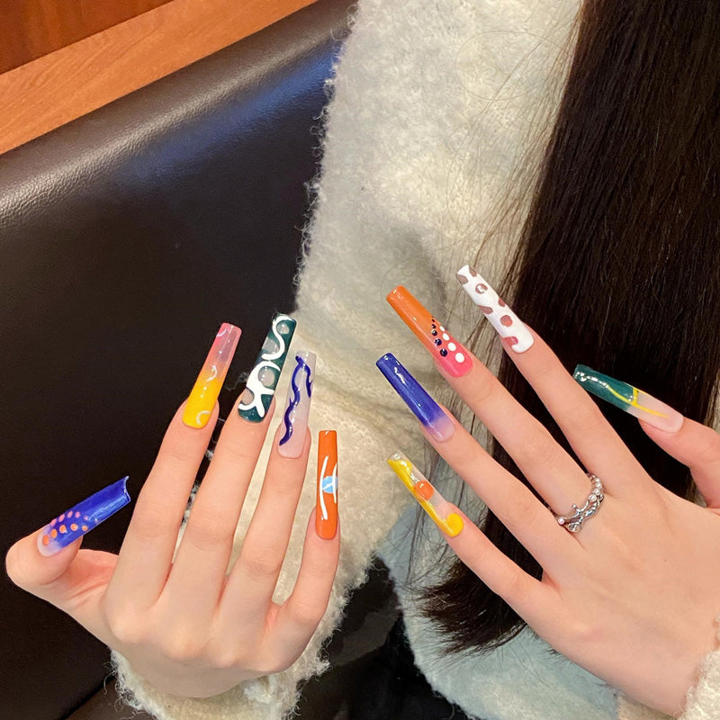 Colorful Mixed Pattern Design - Vibrant Artistic Nail Art Collection