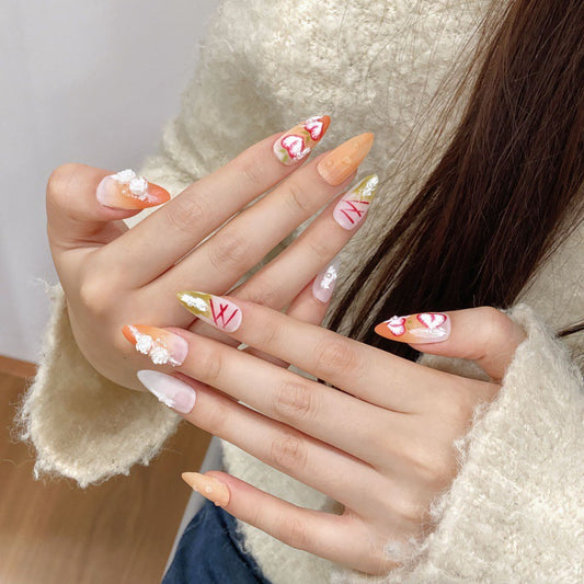 Handcrafted almond press-on nails with charming baseball design - premium quality, easy application, perfect sporty-chic style