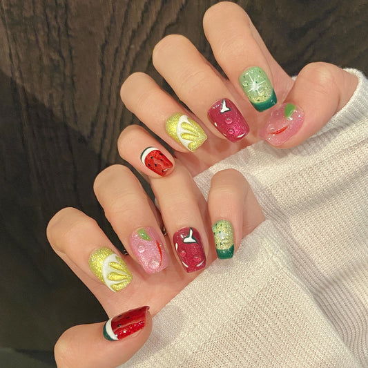 KAPOWNAILS Fruit - Themed Press - ons, Colorful Watermelon & Lemon Designs