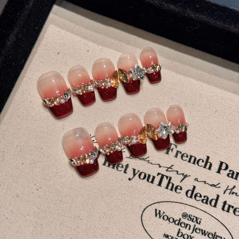 Salon-quality coffin medium press-on nails with luxury gem design - perfect statement nails for special occasions